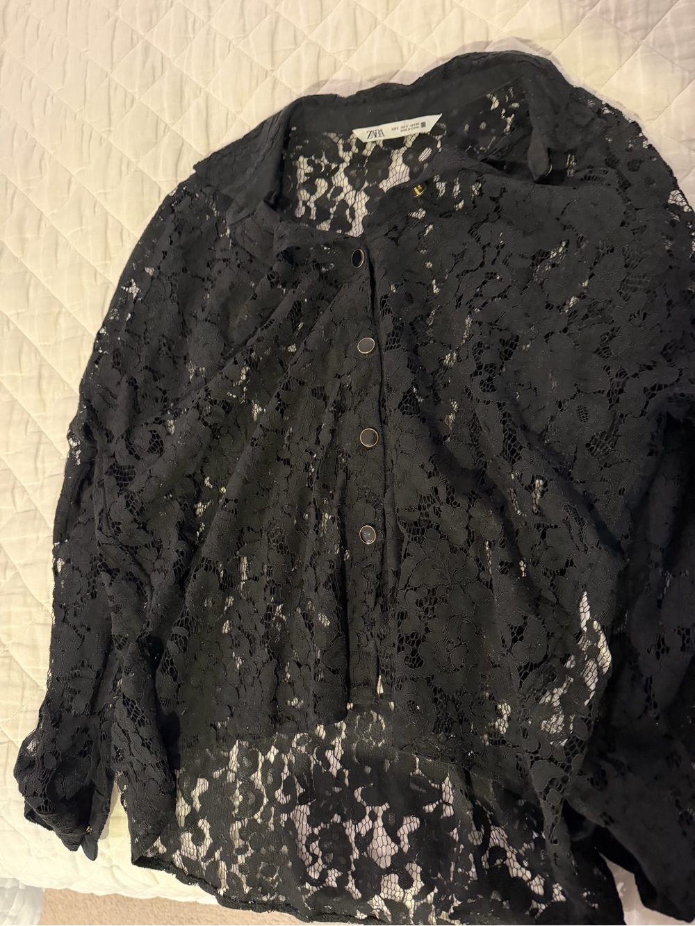 Zara Black Lace Snap-Front Blouse